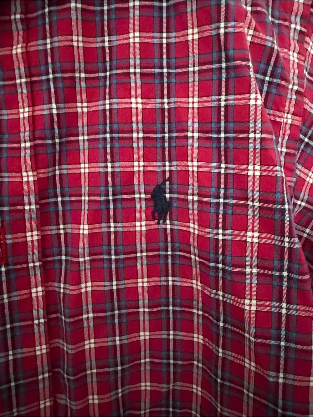 Ralph Lauren Red Plaid Button-Down Shirt with Navy Pony Embroidery